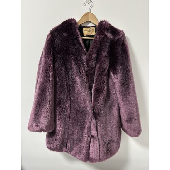 SpiritHoods RARE Dark Purple Faux Fur Coat Jacket Long Size Small Womens - Picture 1 of 10